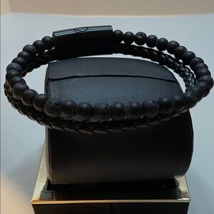 Matte Black Double Strand Beaded & Braided Bracelet